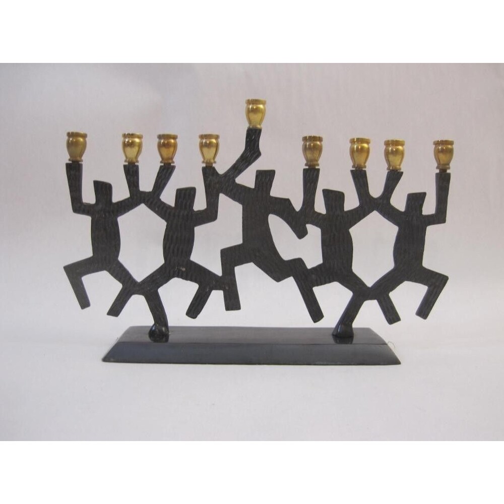 Keith Haring Style Menorah Dancing Men Black Metal Brass Candle Holders Judaica
